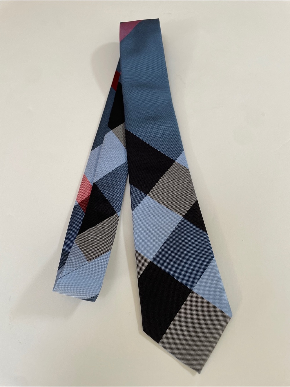 Burberry Multi-Blue Plaid Silk Tie with Subtle Red Accent